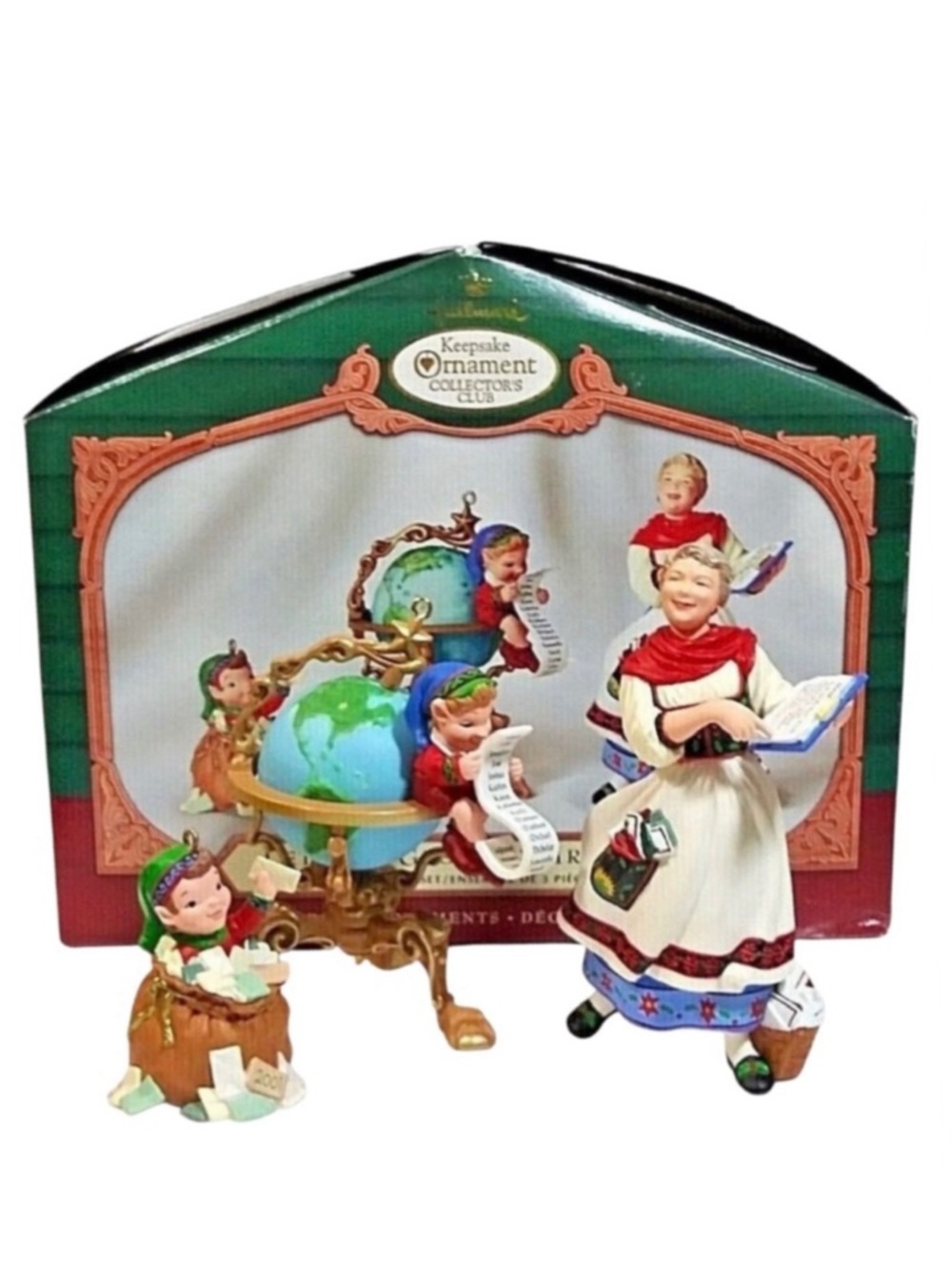 Hallmark 2001 “Lettera, Globus & Mrs. Claus” 3pc. Christmas Ornament Set